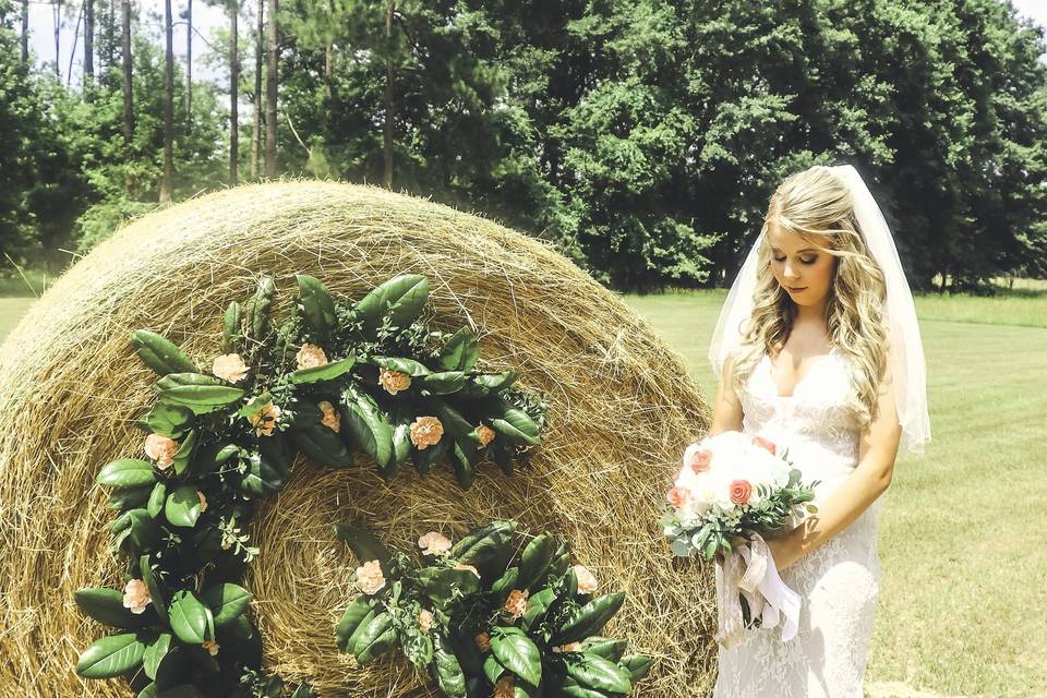 Bride with hay bail