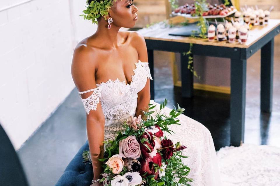 Bride in natural flower accessories