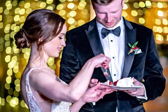 Enjoying a slice of wedding cake
