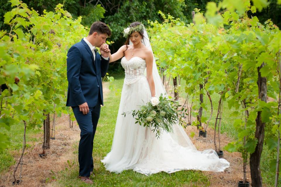 Happy couple in a vineyard