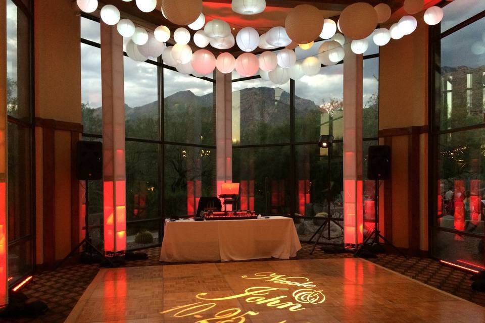 Custom monogram on dance floor