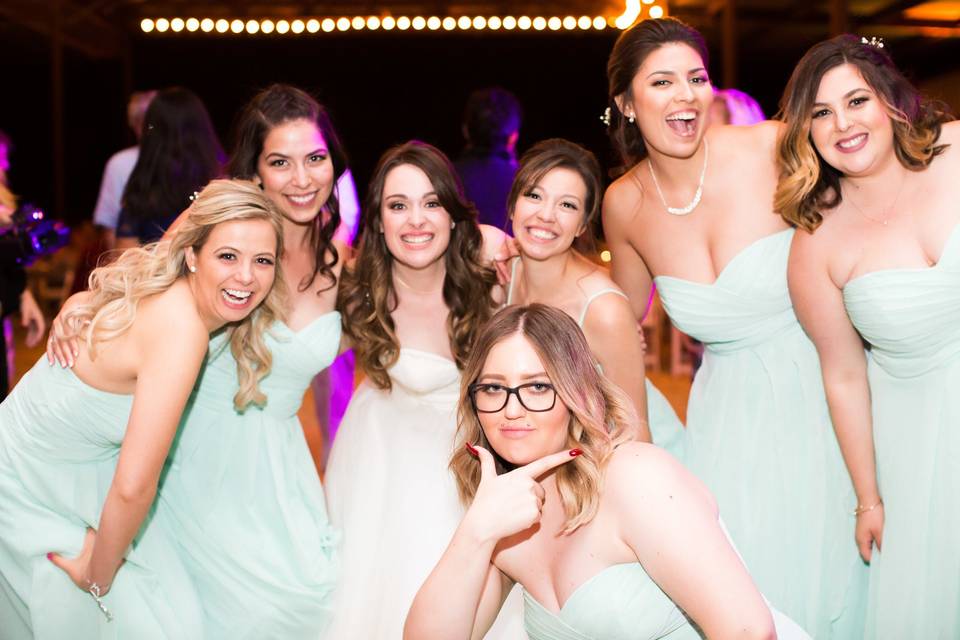 The bride with her bridesmaids