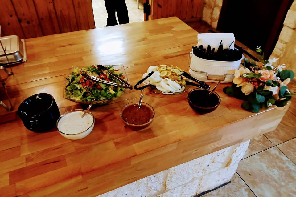 Salad set up with brisket side