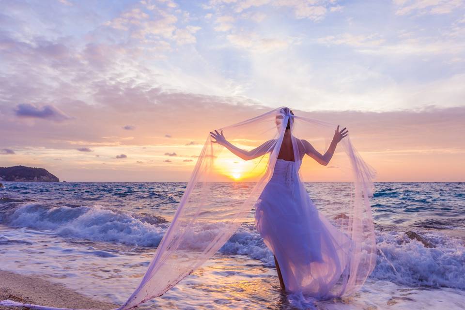 Bride as sun sets