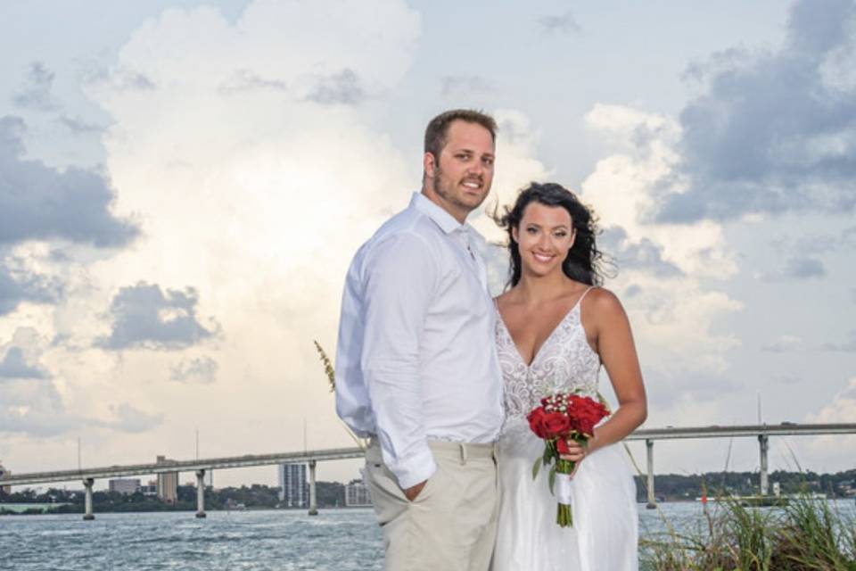 Bride as sun sets