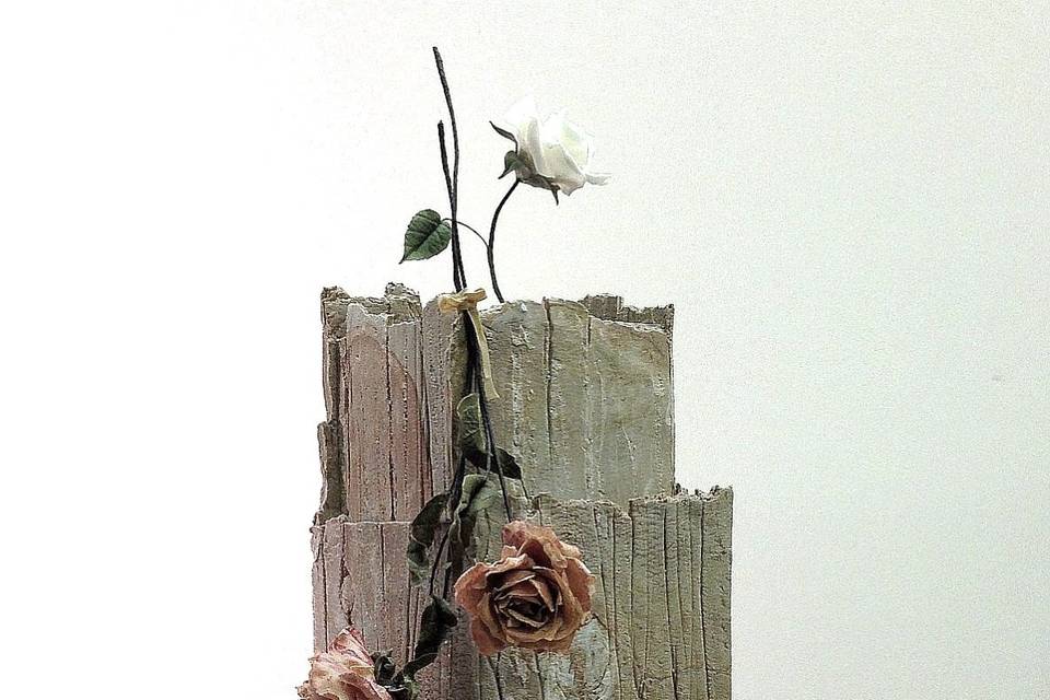 Faux Wood Cake with Sugar FLowers