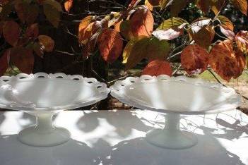 milk glass compotes great for cookies, donuts, etc