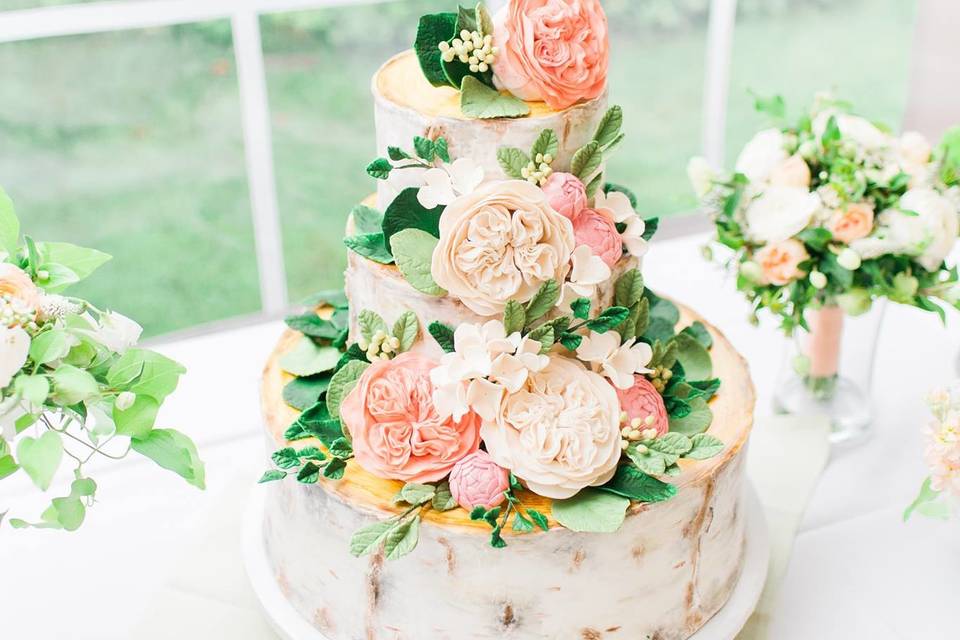 Birch bark wedding cake