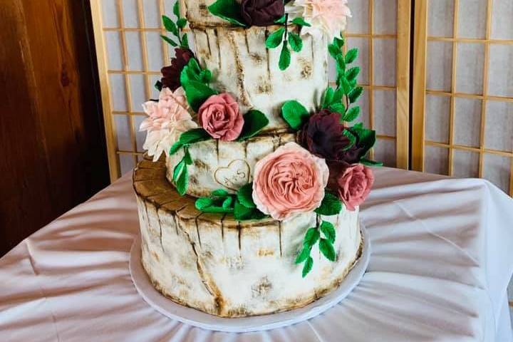 Birch bark wedding cake