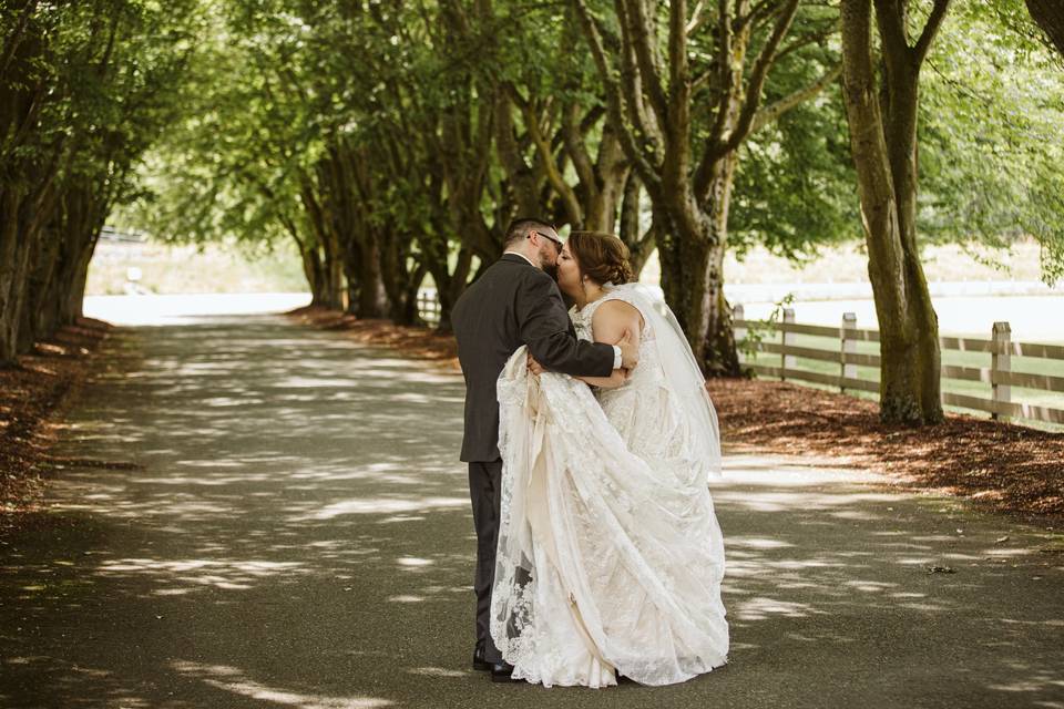 Couple beneath maples