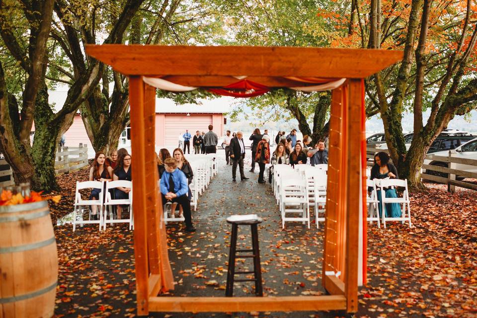 Fall ceremony with arbor