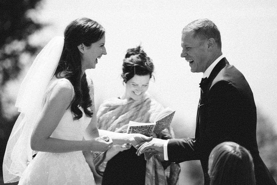 Smiles from the groom and bride