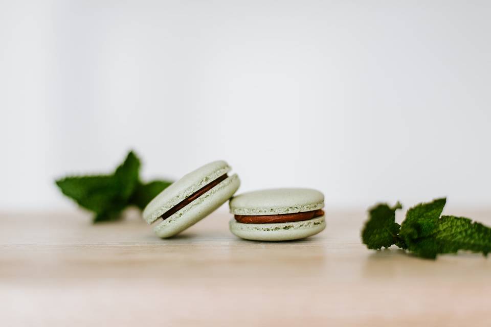 Mint chocolate macarons