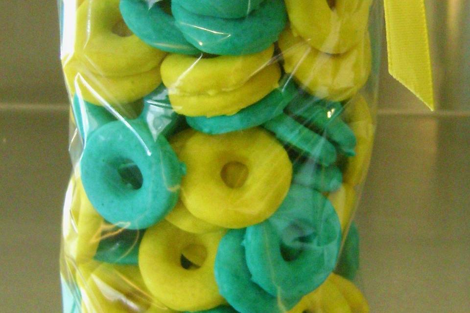 Italian Ring Cookies glazed Teal and Yellow