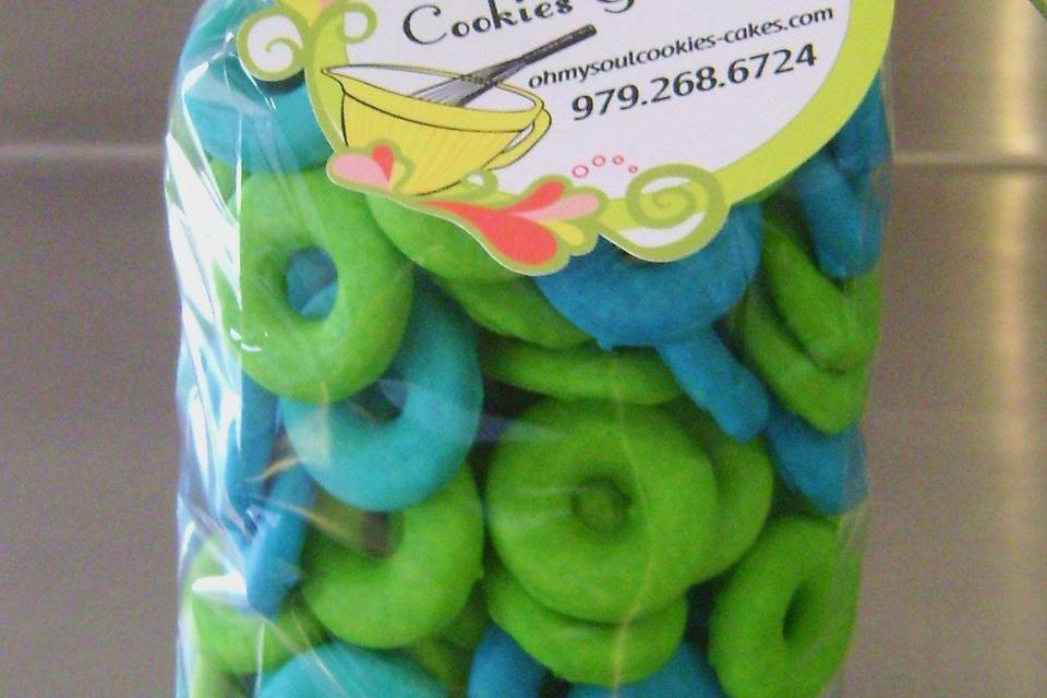 Italian Ring Cookies glazed Teal, Blue and Lime