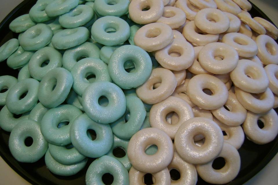 Italian Ring Cookies glazed Tiffany Blue and White with Pearl Dust
