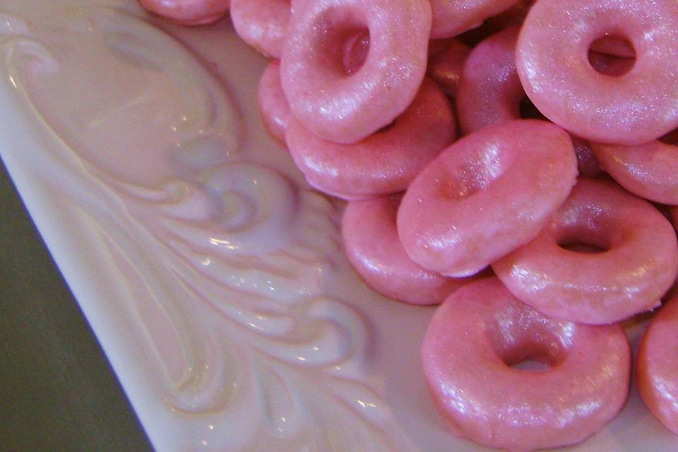 Italian Ring Cookies glazed Pink and White, and Pearl Dusted