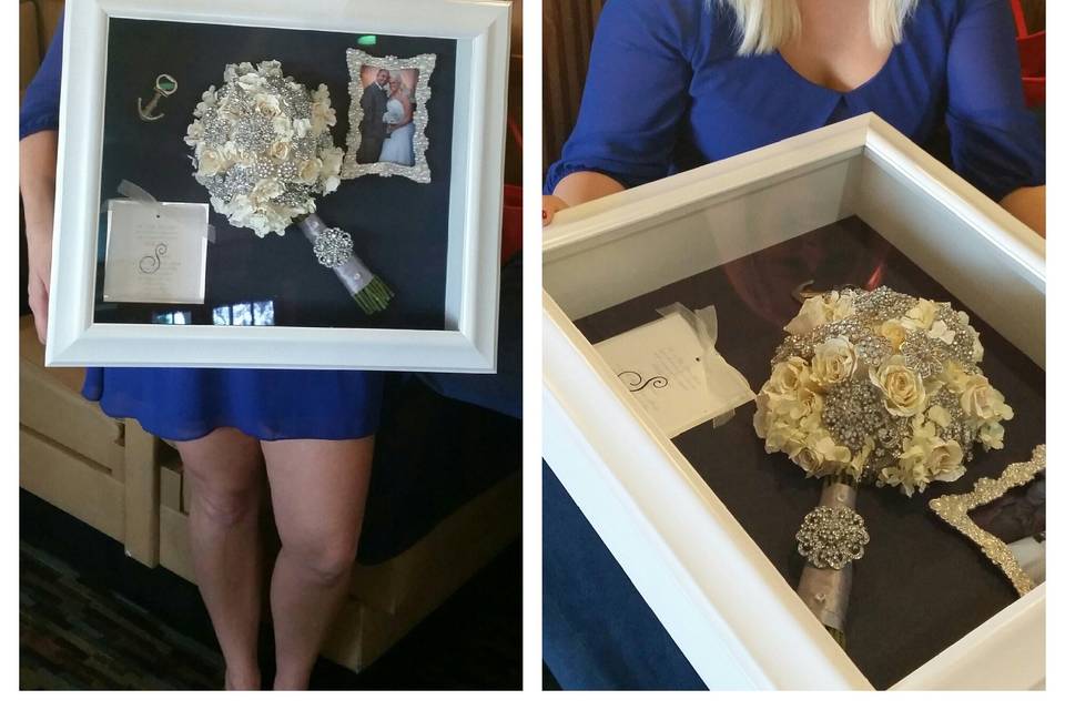 Preserve your bouquet ! Now offering two preservation services for our brides. We can preserve your bouquet pressed flowers in a frame,or have us preserve your bouquet 3D in a shadow box. Both options include insertion of photo and invitation or other memorabilia.