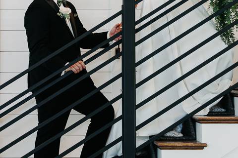 Walking upstairs holding hands