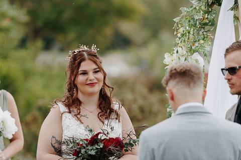 Bride looking at groom