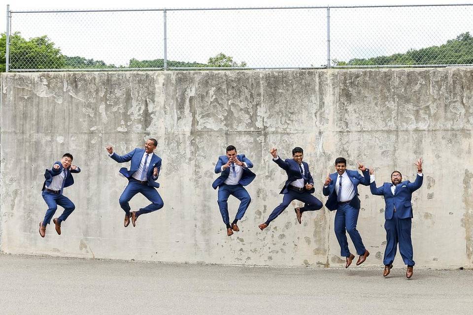 Groomsmen and groom