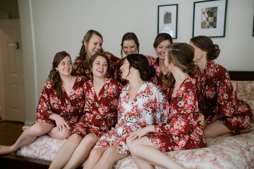 Bridesmaids and bride together