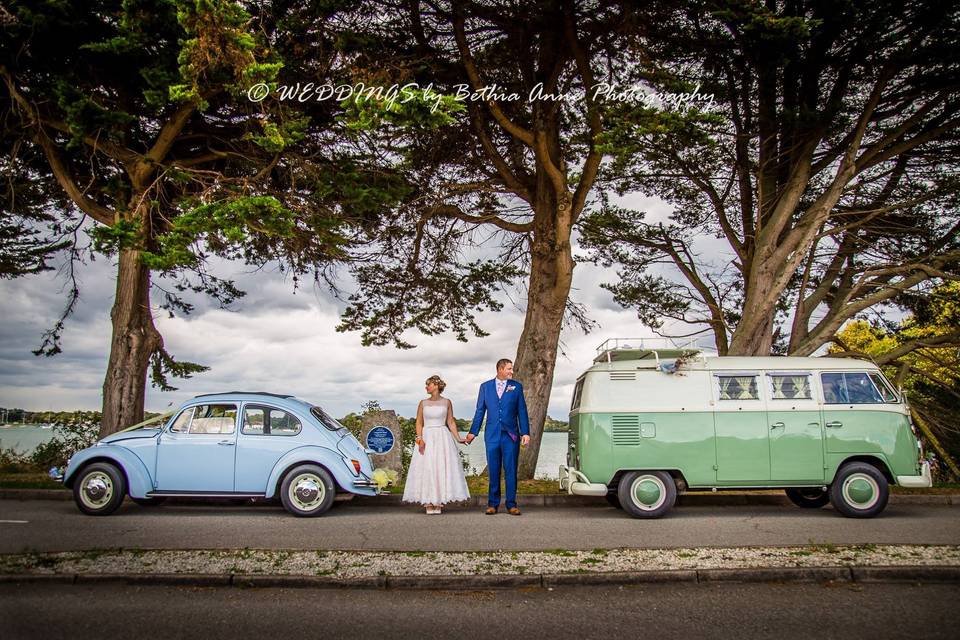 With their wedding cars