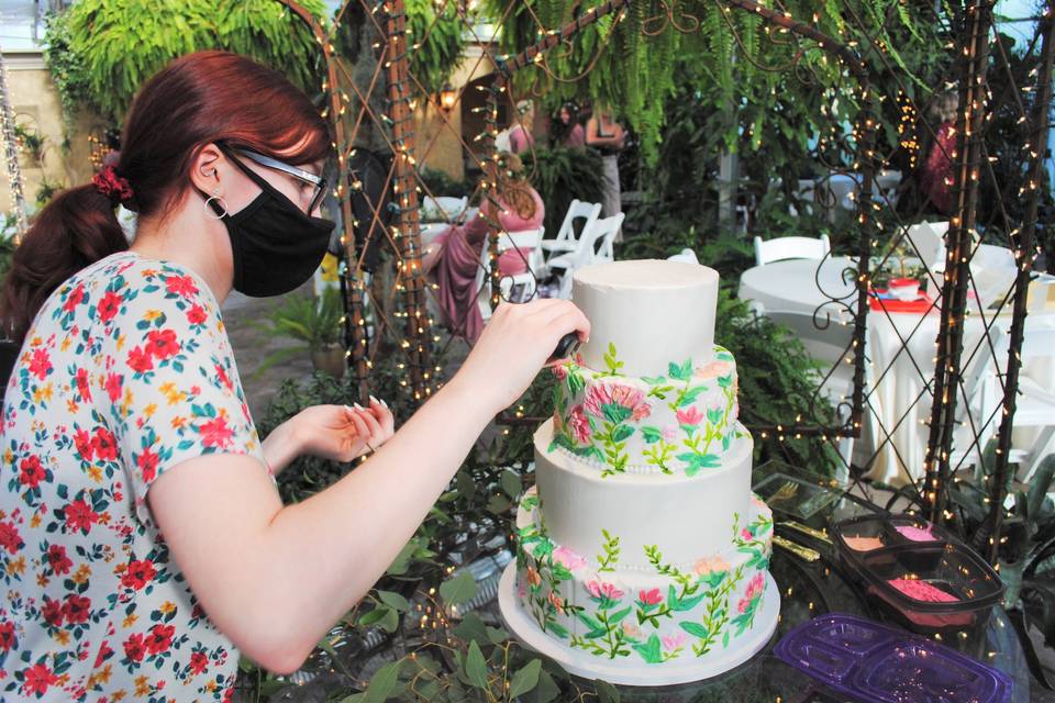 Completing Floral Cake