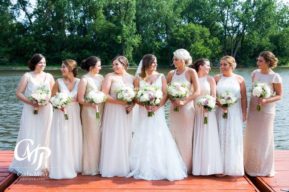 Bridesmaids on the dock