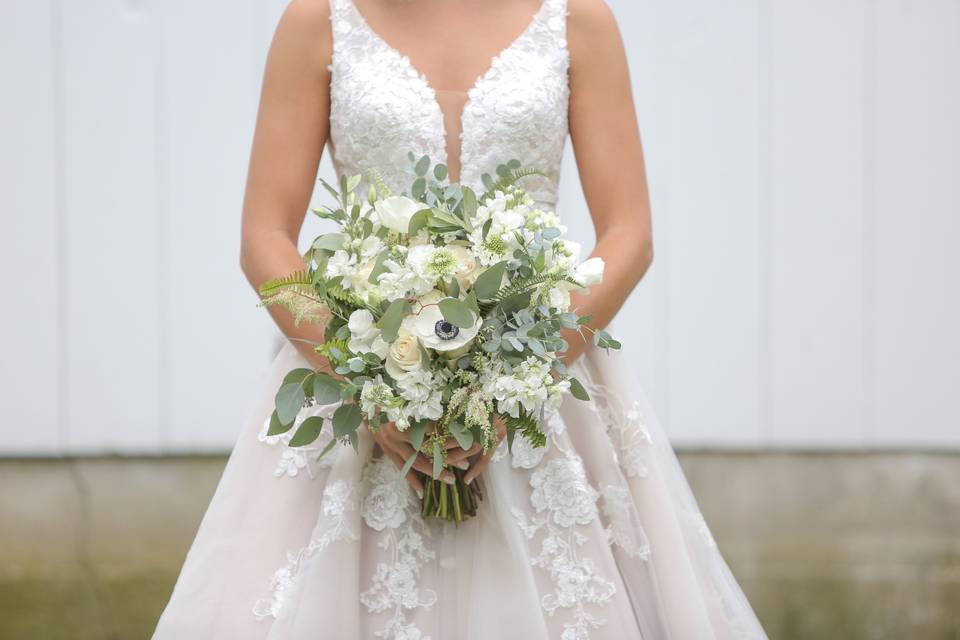 The dress and bouquet