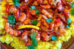 Saffron rice with chili shrimp