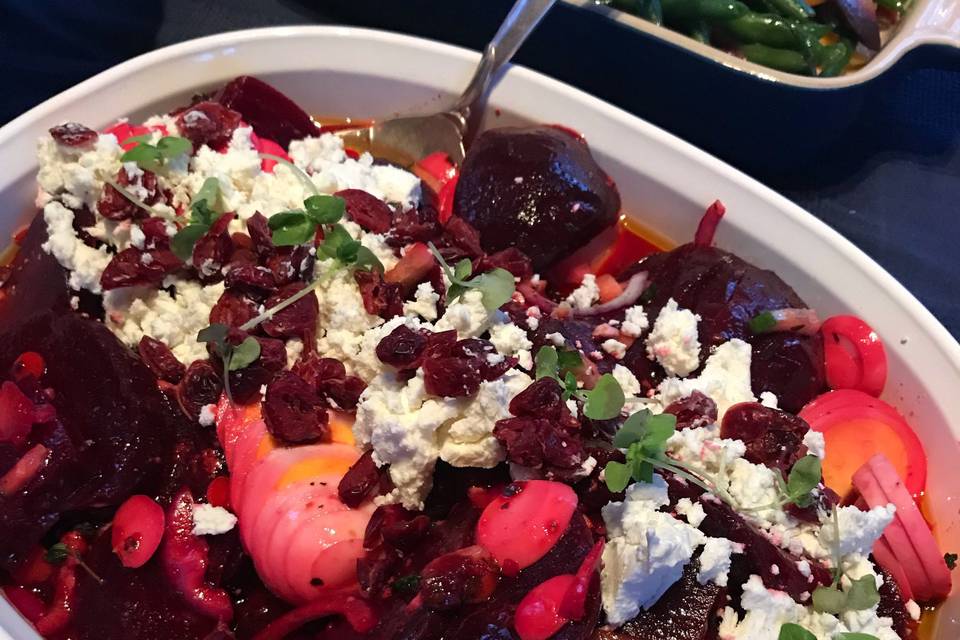 Our roasted beet and goat cheese in house-made vinaig