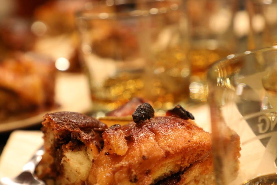 Our succulent maple bourbon bread pudding using Hudson Valley local baby bourbon whiskey