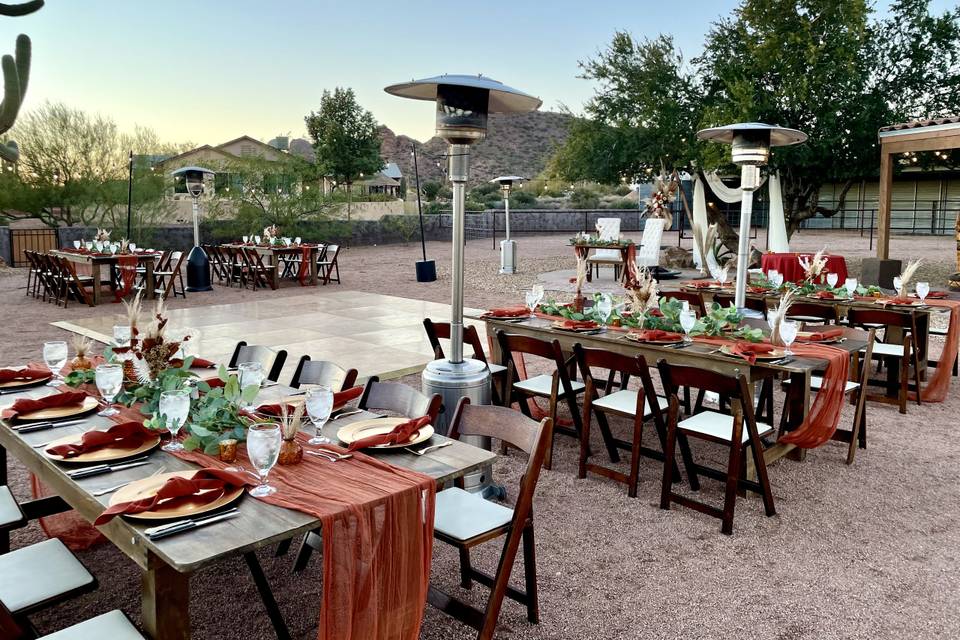 Farmhouse tables, dance floor