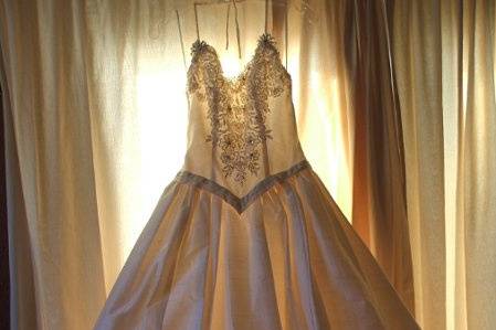 Gorgeous Ivory silk dupioni princess cut wedding gown...