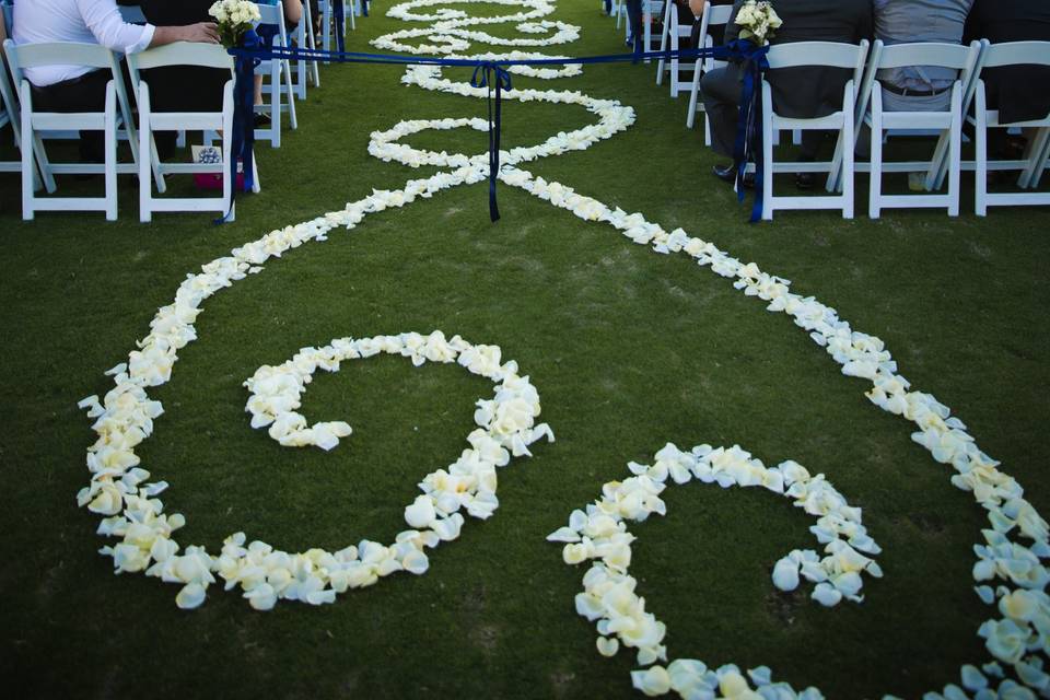 Table setup with flower centerpiece