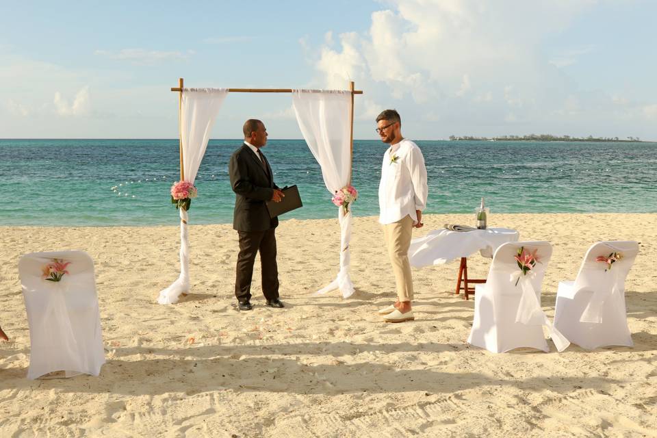 Beach wedding on a windy day
