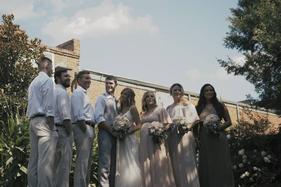 Bride and groom with friends