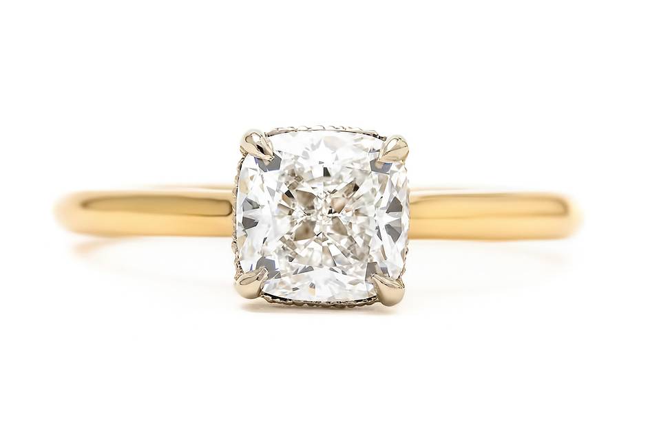 2 tone gold cushion cut ring