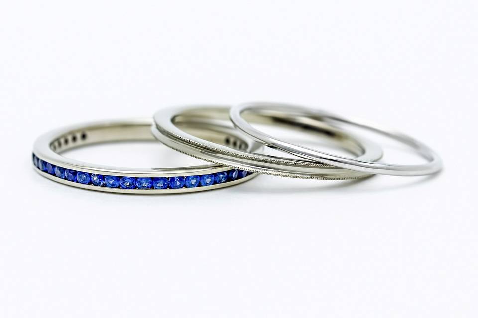 Platinum sapphire stack rings