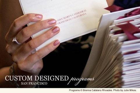 Layered booklet program with satin ribbon by Brenna Catalano Design Studio. Color customizable.