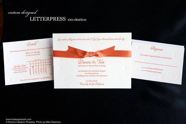 Custom Letterpress invitation with original shooting star artwork by Brenna Catalano Design Studio.