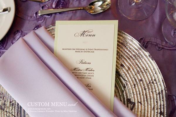 Dinner Menu Card from Brenna Catalano Design Studio. Colors and format can be customized.
