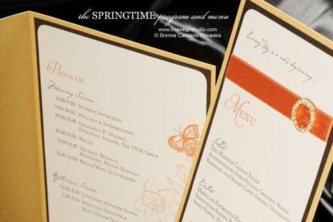 Program and menu card with original floral artwork by Brenna Catalano Design Studio.