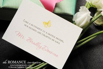 The Romance invitation with original floral artwork by Brenna Catalano Design Studio. Shown in silk box, available in other formats.