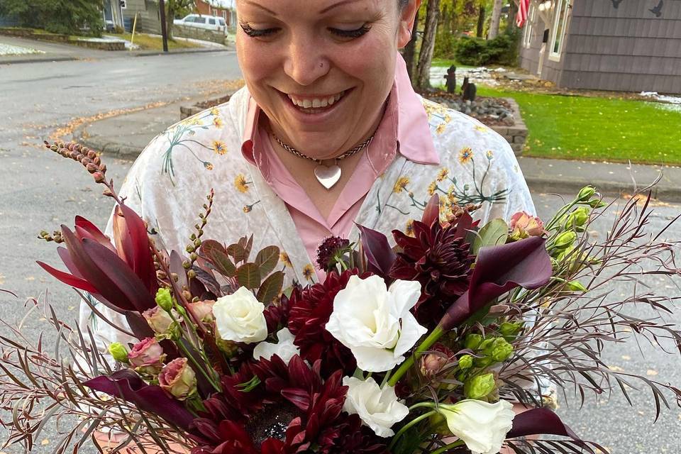 A happy bride with bouquet