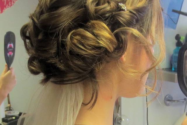 Bohemian Braid, image of bridal hair style at my Sayville studio.