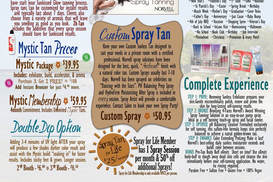 Inside of Spray Brochure with detailed information and pricing.