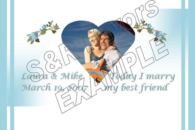 Embroidered Flowers with Photo Heart - Photo's are always free at S & R Favors!
Order online at www.srfavors.com design code W166