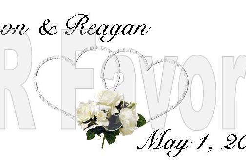 Marble hearts with white roses and Bride and Groom's Names and date.
Border and font can be done in any color!
Order online at www.srfavors.com design code W285